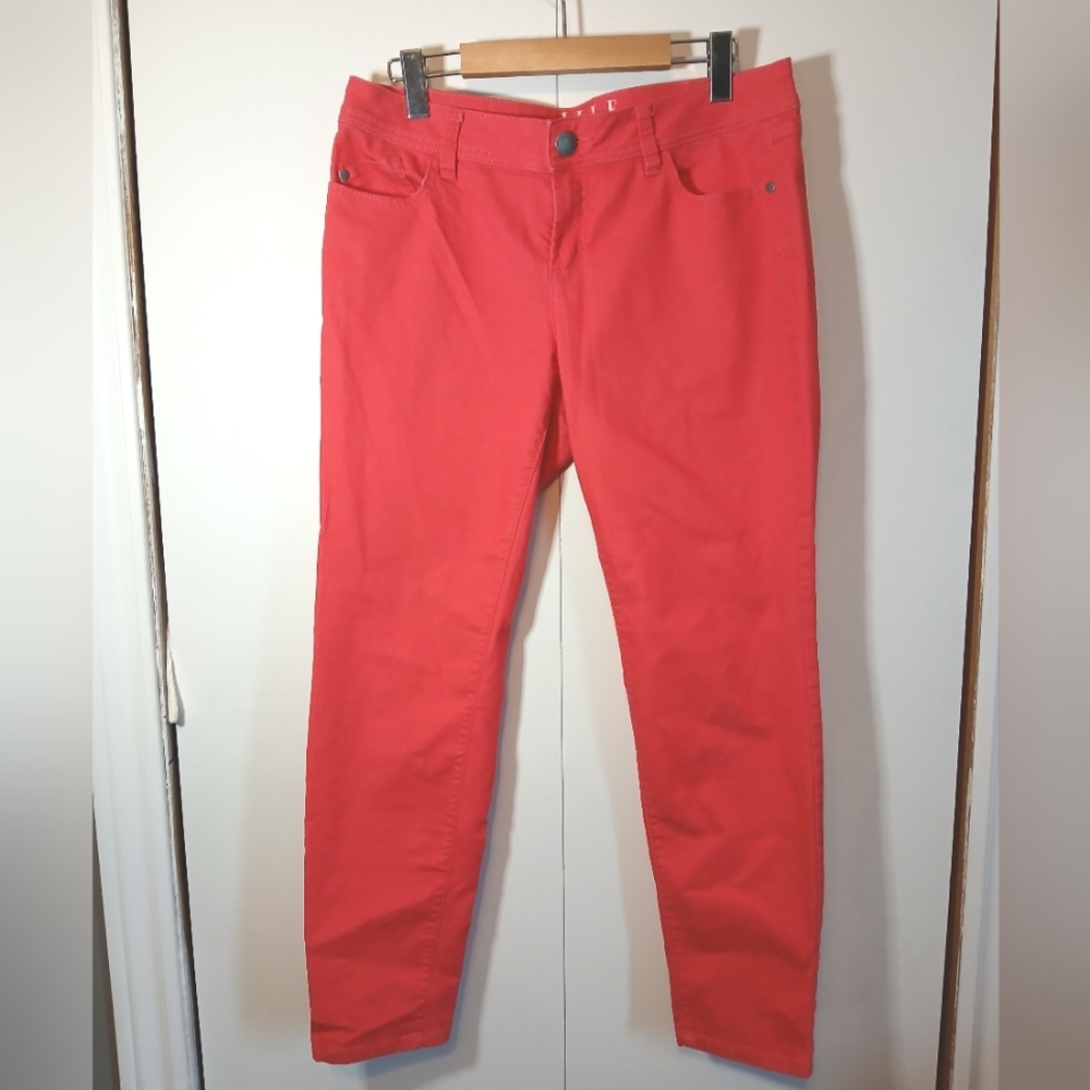 Elle Skinny Ankle Jeans Coral Pink Mid Rise Size 10